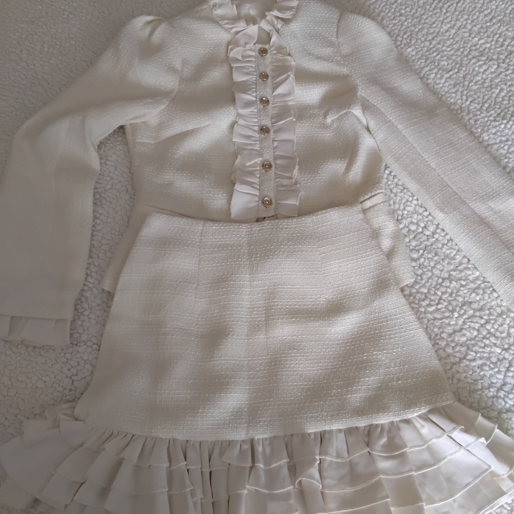 Ivory Ruffle-Front Girls' Formal Dress Set